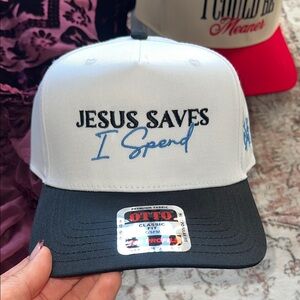 White and Black 'Jesus Saves I Spend' Cap
